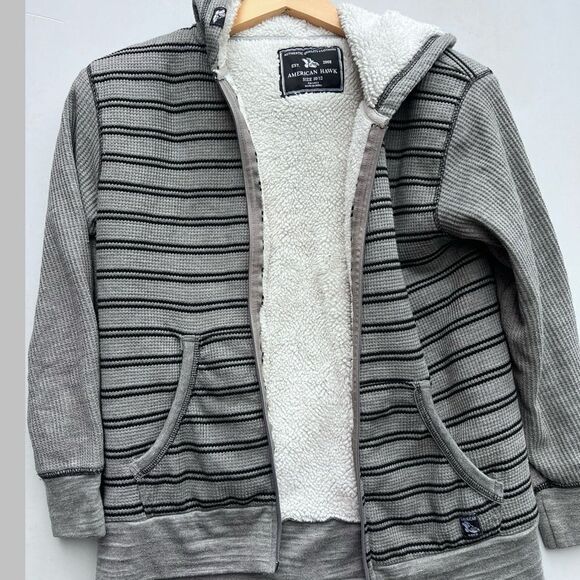 American Hawk Boys Gray /Black striped Zip Up Jacket size 10-12 - Picture 6 of 6